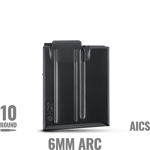 The MDT 10-Round Magazine features a unique DSSF design for reduced height, high-strength steel construction, and Cerakote Elite finish for durability and corrosion resistance.